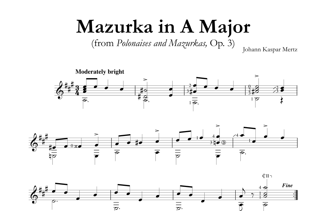 Mazurka in A Major (from Polonaises and Mazurkas, Op.3) (arr. Johann Kaspar Mertz)