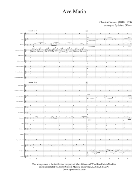 Ave Maria (Bach - Gounod) for Concert Band - Band Set with Full Score and Parts (arr. Marc Oliver)