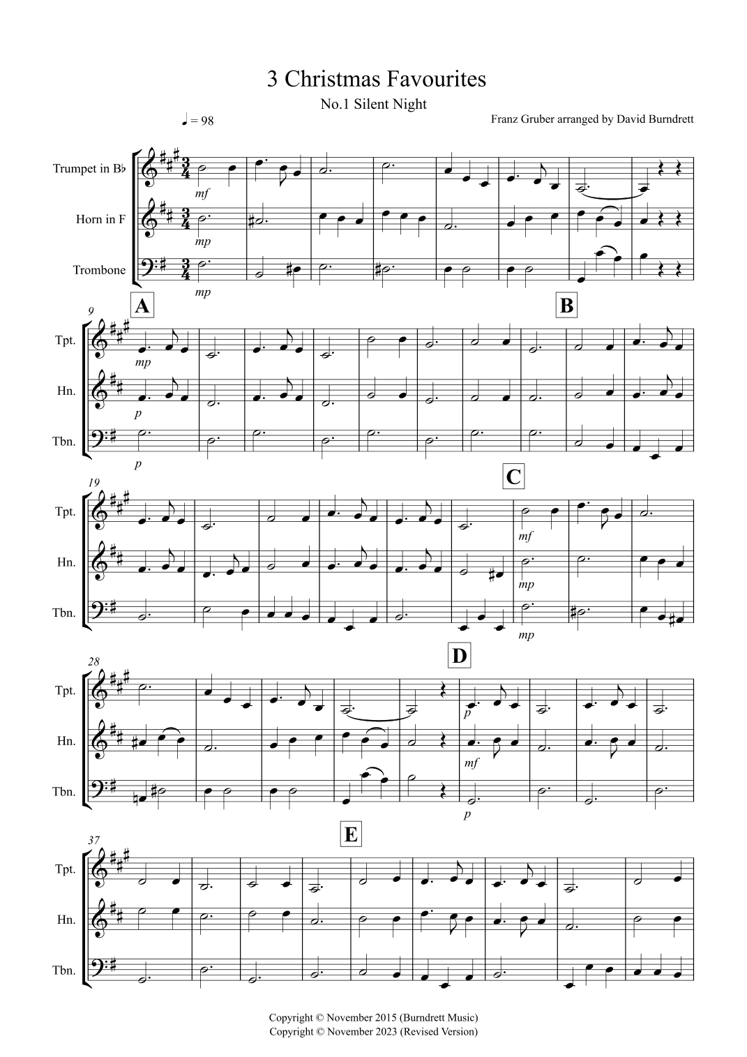 3 Christmas Favourites for Brass Trio (arr. David Burndrett)