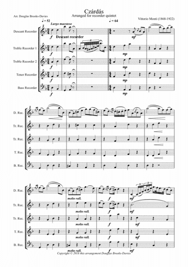 Csardas for Recorder Quintet (arr. Douglas Brooks-Davies)