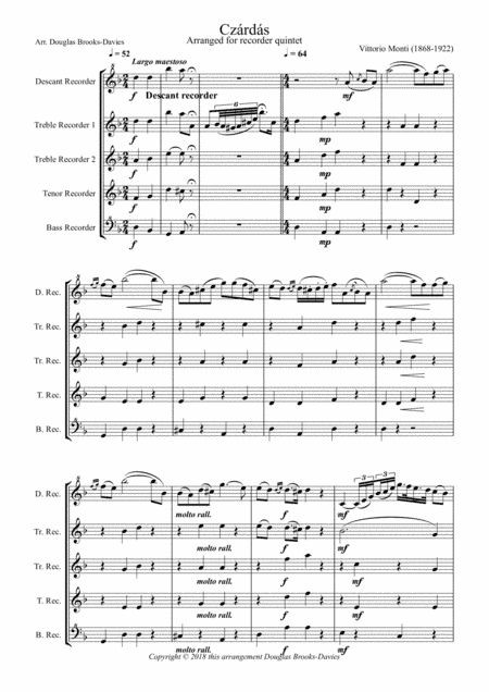 Csardas for Recorder Quintet (arr. Douglas Brooks-Davies)