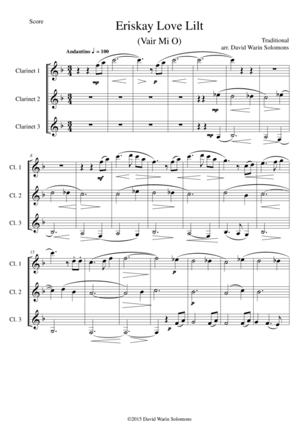 Eriskay love lilt (Vair Mio) for clarinet trio (arr. David Warin Solomons)