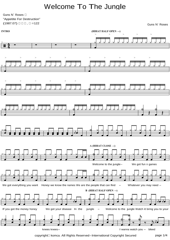 Welcome To The Jungle (arr. COPYDRUM)