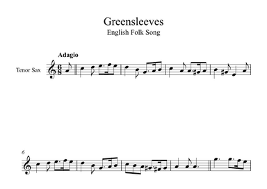 Greensleeves - English Folk Song (Tenor Sax) (arr. Digital Book Music)