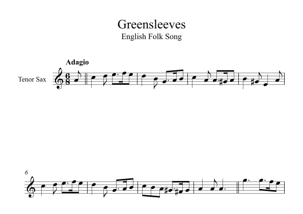 Greensleeves - English Folk Song (Tenor Sax) (arr. Digital Book Music)