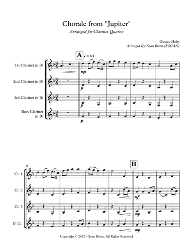 Chorale from "Jupiter" - Clarinet Quartet (arr. Sean Breen)