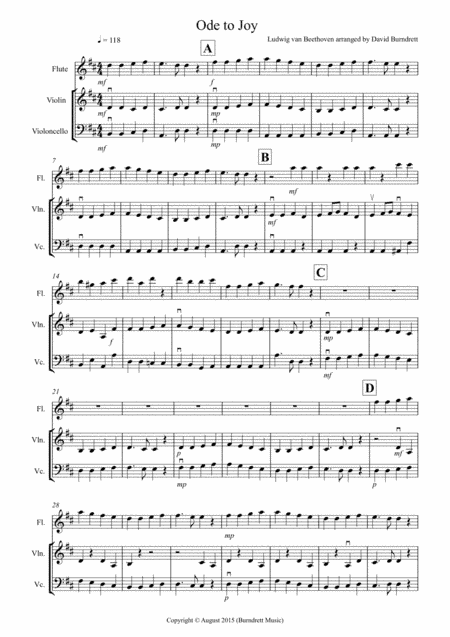 Ode to Joy for Flute, Violin and Cello (arr. David Burndrett)