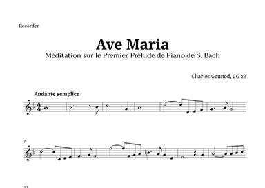 Ave Maria by Gounod for Recorder Solo (arr. Langanho)