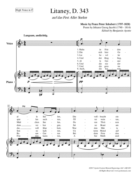 Schubert - Litanei auf das fest Allerseelen - High Voice in F (arr. Benjamin Ayotte)