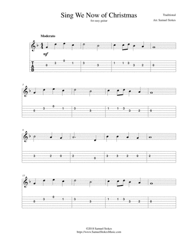 Sing We Now of Christmas - for easy guitar with TAB (arr. Samuel Stokes)