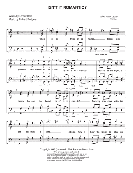 Isn't It Romantic? (arr. Walter Latzko)