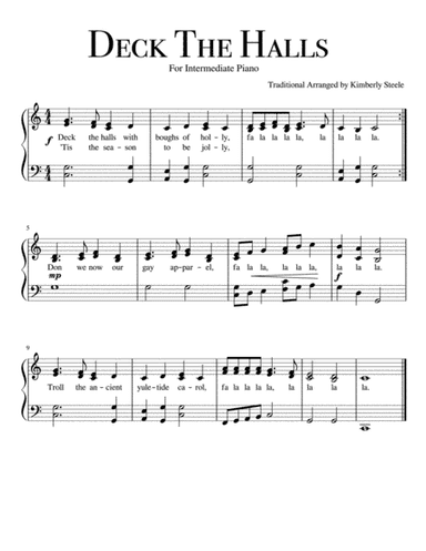 Deck The Halls for Intermediate Piano Level 4 in C Major (arr. Kimberly Steele)