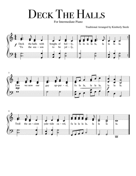 Deck The Halls for Intermediate Piano Level 4 in C Major (arr. Kimberly Steele)
