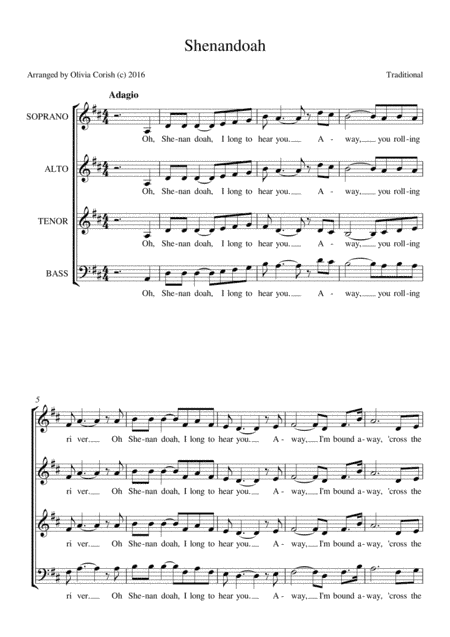 Shenandoah SATB a capella (arr. Olivia Corish)