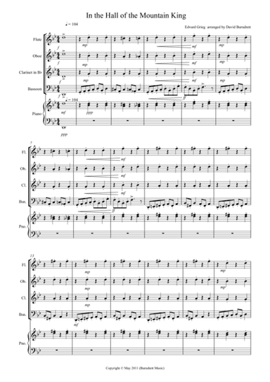 In the Hall of the Mountain King for Wind Quartet (arr. David Burndrett)