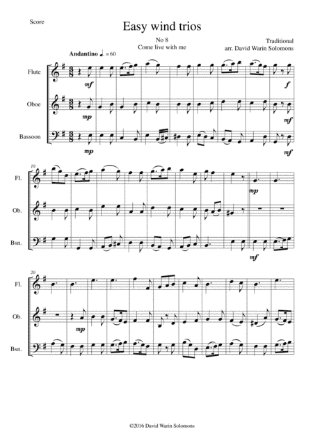 Come live with me for wind trio (flute, oboe, bassoon) (arr. David Warin Solomons)