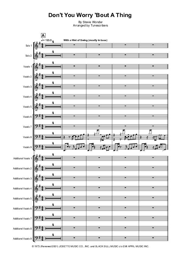 Don't You Worry 'Bout a Thing (arr. Tunescribers)