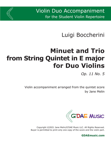 Boccherini - Minuet and Trio for Violin from Quintet Op. 11 No. 5 - Second Violin (Duo) Accompanimen (arr. Jane Melin)