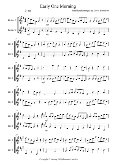 Early One Morning for Guitar Duet (arr. David Burndrett)