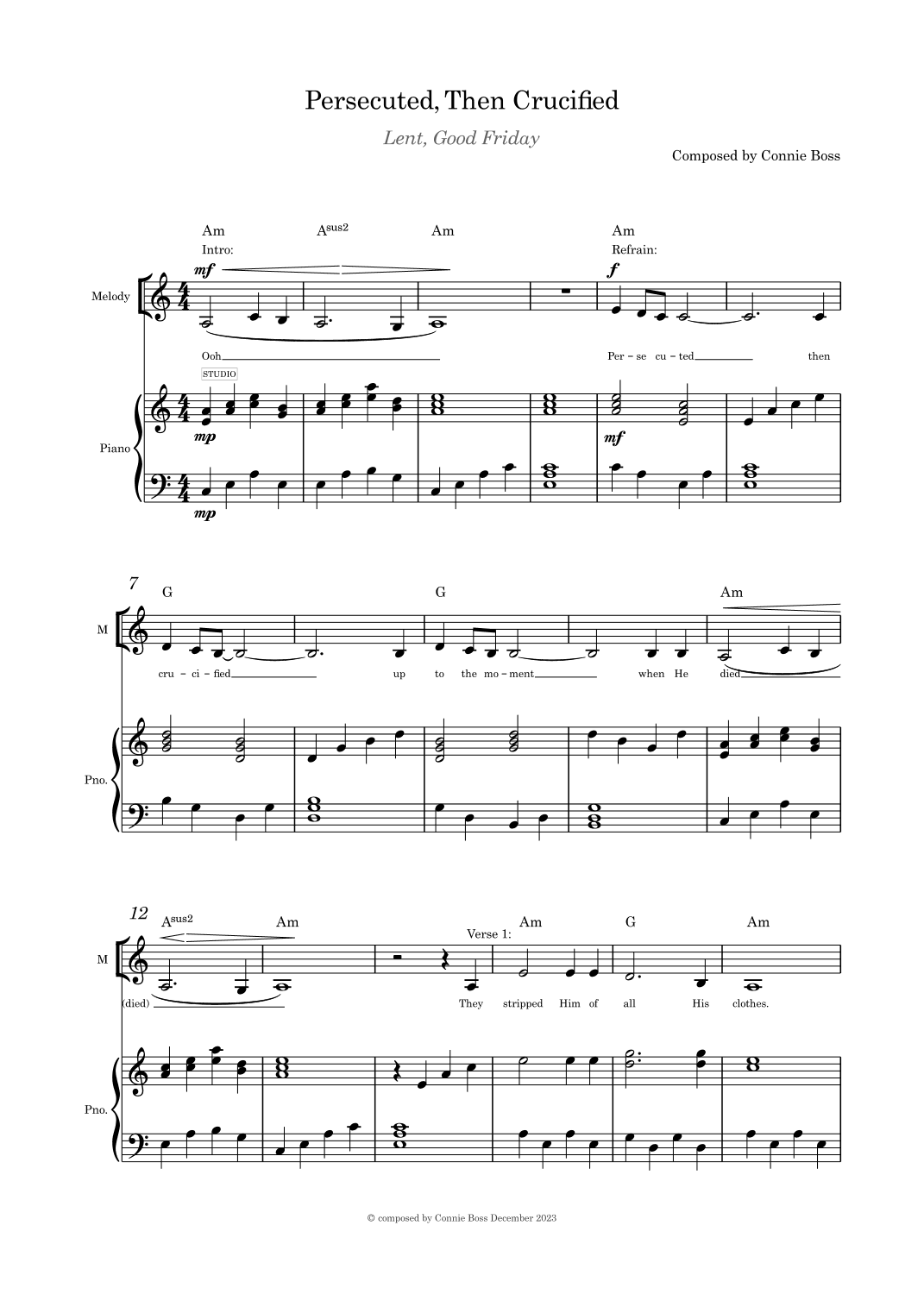 Persecuted Then Crucified solo (low alto or tenor range) and piano