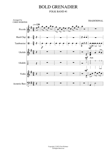 Uke Folk Band #1: Bold Grenadier - Score Only (arr. Chris Webster)
