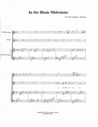 In the Bleak Midwinter for harp, flute, and voice (arr. Cynthia A. Boener)