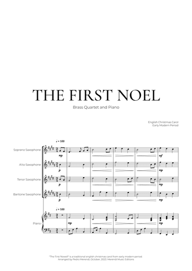 The First Noel (Saxophone Quartet and Piano) - Christmas Carol (arr. Pedro Merendi)
