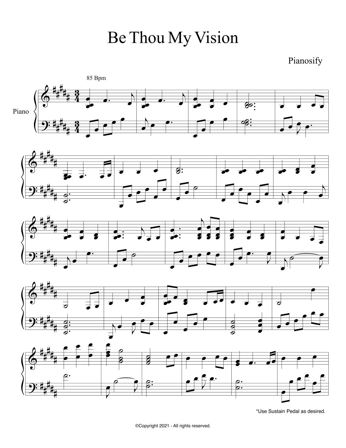 PIANO - Be Thou My Vision (Piano Hymns Sheet Music PDF)
