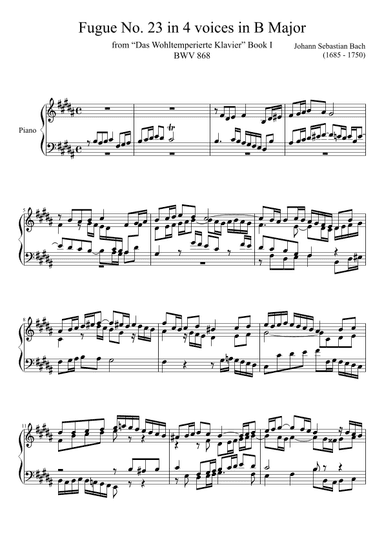 Fugue No. 23 BWV 868 in B Major (arr. Zachary Corbett)