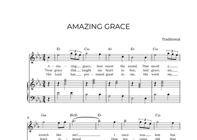 AMAZING GRACE - for piano and soprano in Eb major with chords (arr. Alex Nunes Rodrigues)