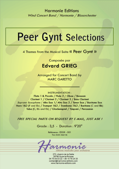 Peer Gynt Selections for Concert Band - Edvard Grieg - Arr. Marc Garetto (arr. Marc GARETTO)