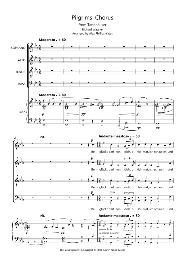 Pilgrims' Chorus (Pilgerchor) from "Tannhäuser" (SATB + piano) (arr. Alex Phillips-Yates)