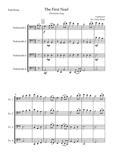 The First Noel (Christmas Song) for Cello Quartet (arr. Fabio Britto)