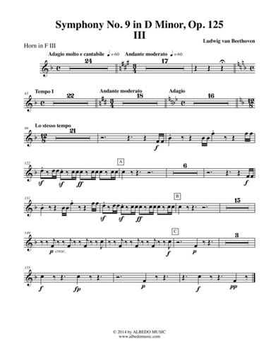 Beethoven Symphony No. 9, Movement III - Horn in F 3 (Transposed Part), Op. 125 (arr. Doug Clyde)