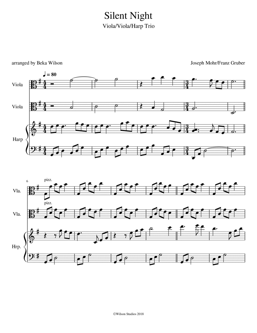 Silent Night--viola/viola/harp trio (arr. Beka Wilson)