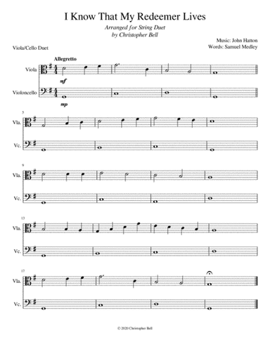 I Know That My Redeemer Lives - Easy Viola/Cello Duet (arr. Christopher Bell)