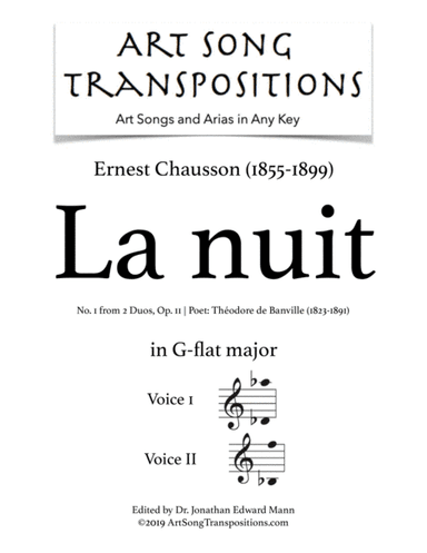 CHAUSSON: La nuit, Op. 11 no. 1 (transposed to G-flat major) (arr. ArtSongTranspositions.com)