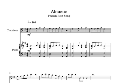 Alouette - French Folk Song (Trombone + Piano) (arr. Digital Book Music)