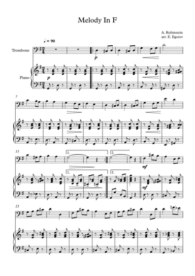 Melody In F, Anton Rubinstein, For Trombone & Piano (arr. Eugene Egorov)