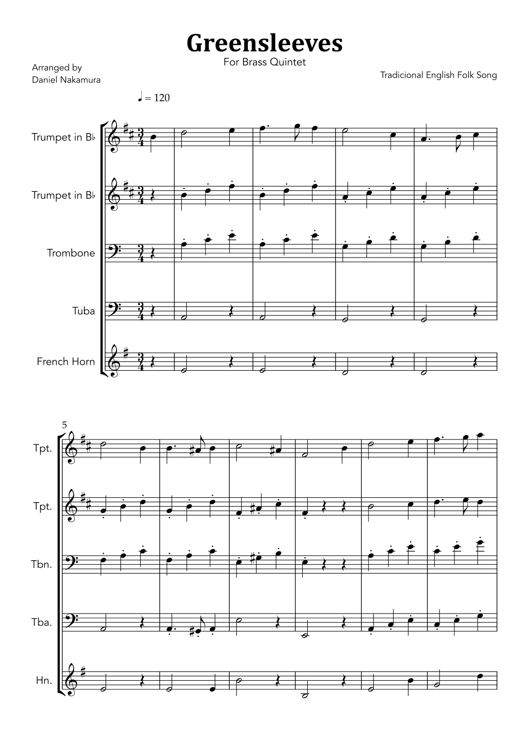 Greensleeves (for Brass Quintet) (arr. Daniel Nakamura)