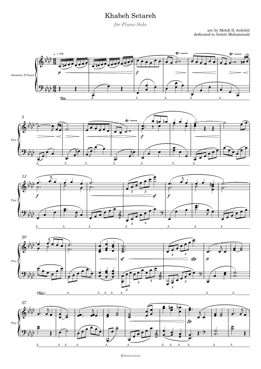 Khabeh Setareh - for Piano Solo (arr. Mehdi D. Ardebili)