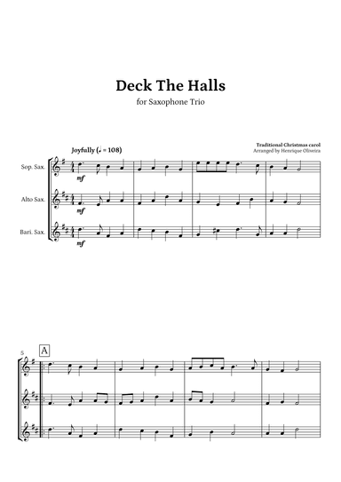 Deck The Halls (Saxophone Trio) | Christmas Carol (arr. Henrique Oliveira)