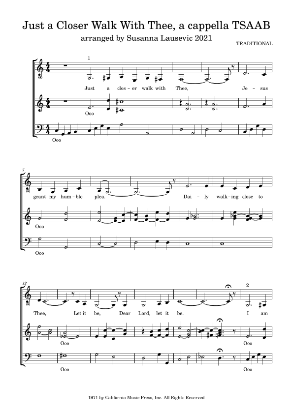 Just A Closer Walk With Thee, a cappella TSAAB (arr. Susanna Lausevic)