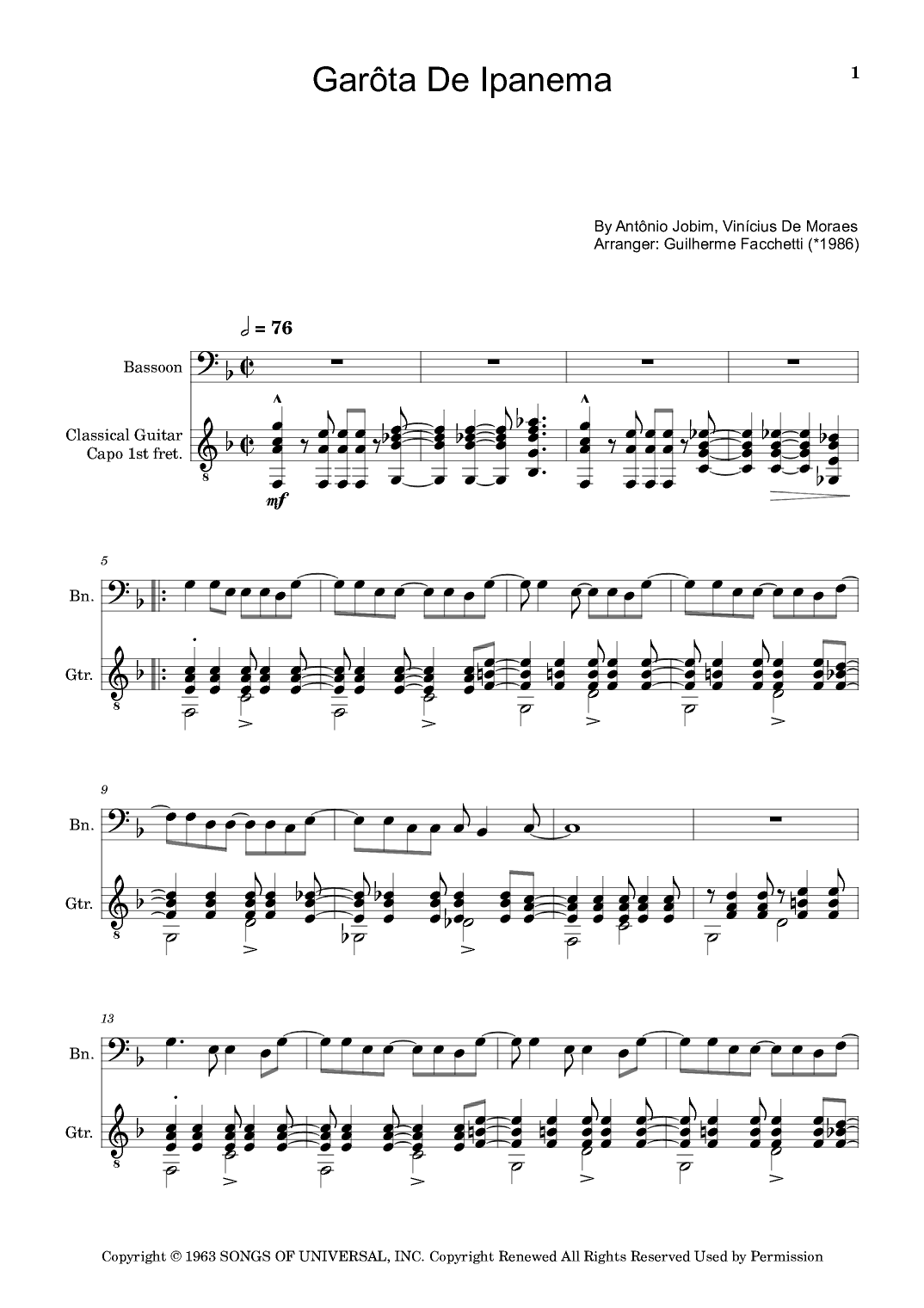 Garôta De Ipanema (arr. Guilherme Facchetti)