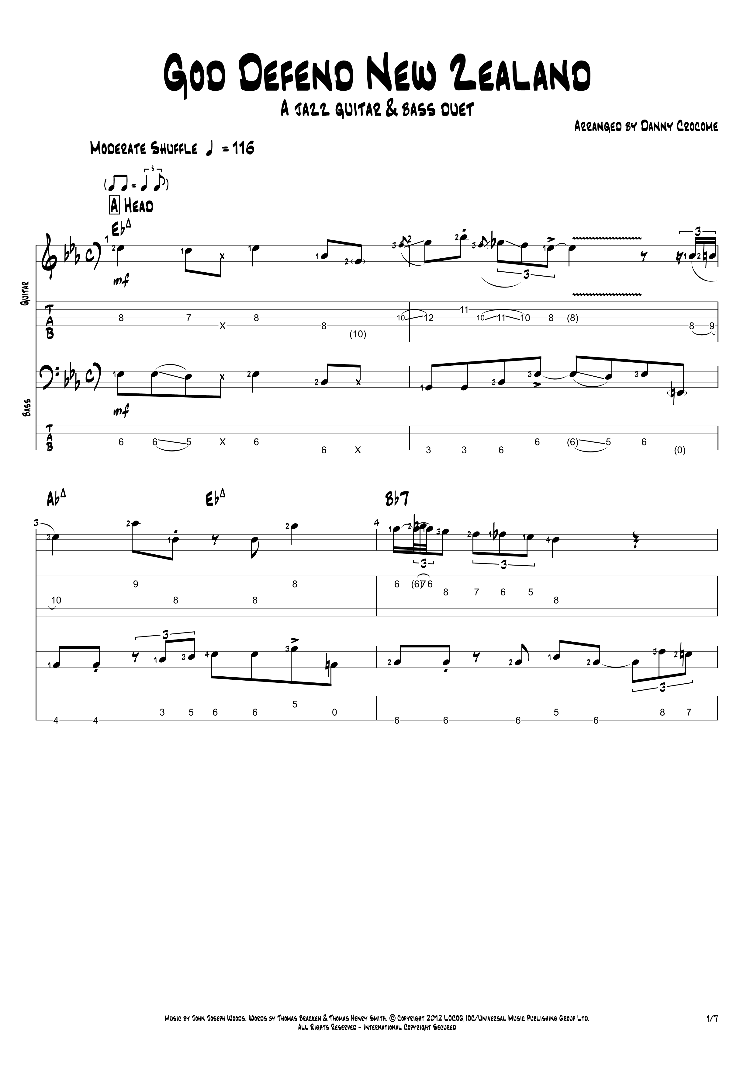 God Defend New Zealand (a jazz guitar and bass duet) (arr. Danny Crocome)