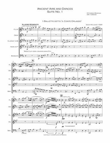 Ancient Airs and Dances, Suite No. 1. Arranged for Wind Quintet (arr. John W Tomkins)