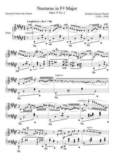Nocturne Opus 15 No. 2 in F# Major (arr. Zachary Corbett)