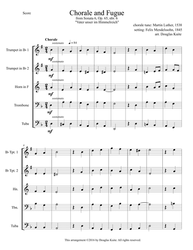 "Chorale and Fugue" (Vater unser im Himmelreich) for brass quintet (arr. Douglas Kuite)