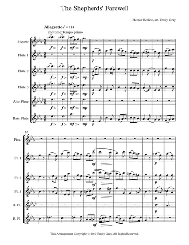 The Shepherds' Farewell for Flute Choir (Score) (arr. Emily Gray)