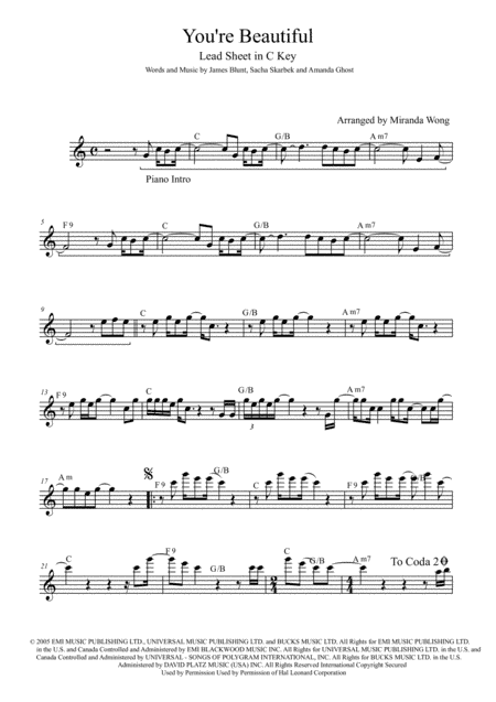 You're Beautiful (arr. Miranda Wong)